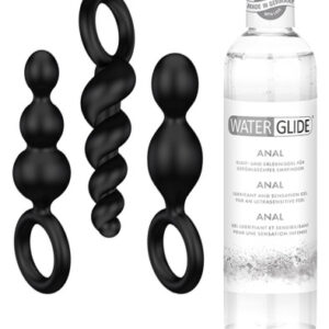 Satisfyer Plugs 3st svarta + Glidmedel Anal 300ml Paketerbjudande