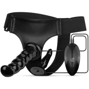 Vibrating Strap-On Set Black Strap-on dubbel
