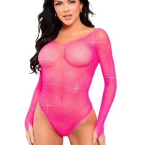 Bodysuit With Snap Crotch Panty Neon Pink O/S Body & Playsuits