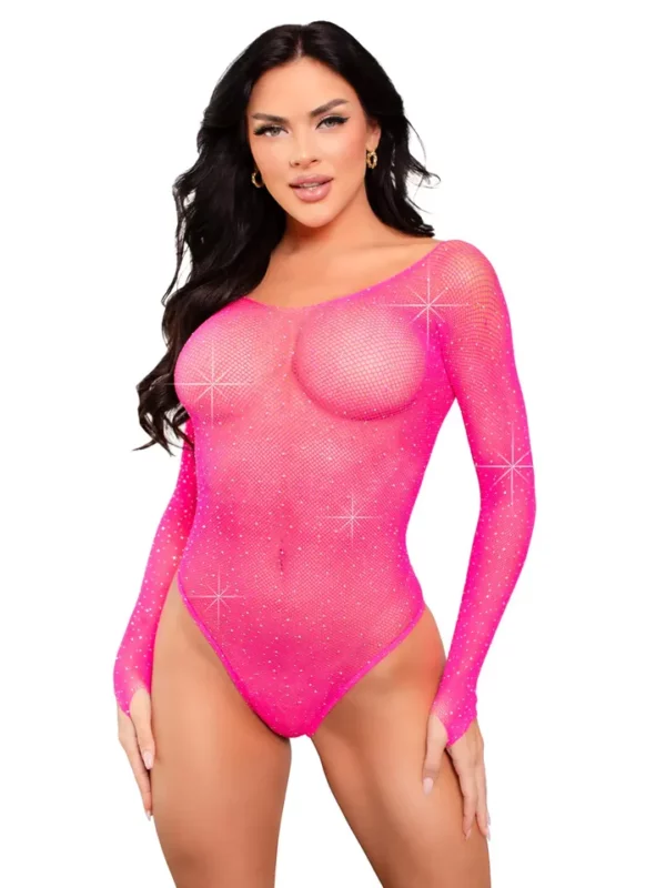 Bodysuit With Snap Crotch Panty Neon Pink O/S Body & Playsuits