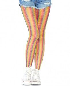 Rainbow striped fishnet tights