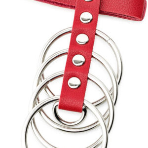 Red Artificial Leather Cockring With Metal Shaft Support 45mm Penisring