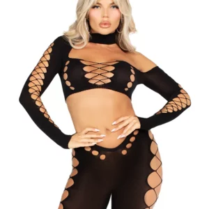 Seamless Cut-Out Crop Top & Legging Black O/S Body & Playsuits