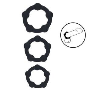 Levelz - Beaded Silicone Cockring Set Of 3 - Black - S/M/L