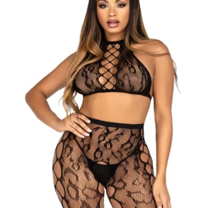 Crop Top & Crotchless Tights O/S Underklädesset