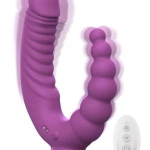 Double Vibrator With Suction Cup & Remote Dubbeldildo med vibrator