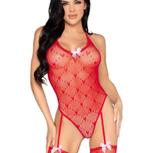 Heart Body With Attached Stockings Red O/S Body & Playsuits