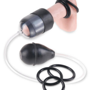 Glanspump Suck N Stroke med pumpboll för oralsex-simulering och tre penisringar