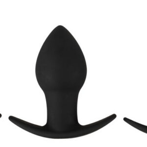 Black Velvets analträningskit med tre koniska pluggar och vibrobullet