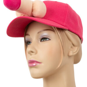 Rosa baseball cap penis partykeps i mjuk plysch med testiklar