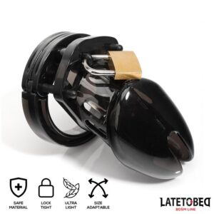 Svart Latetobed Chastity Cage penisbur med kroppssäker design