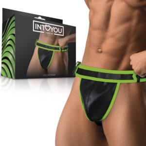 Shining Line Glow Jockstrap med lysande gröna detaljer i veganskt läder