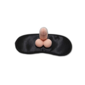 Svart penis ögonmask i satinkänsla med mjuk stoppad penis och bollar