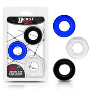Beast Rings 3-pack flexibla penisringar i mjukt material, tre färger
