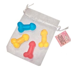 Handgjorda mini penis-tvålar 4-pack i organzapåse med ocean-doft