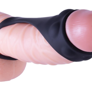 Svart silikon penisrem med pungstöd och flexibel design för stimulans