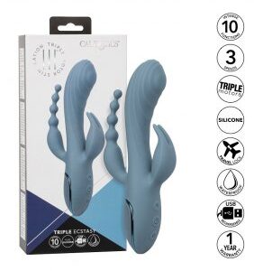 Produktbild på Triple Ecstasy vibrator: trippelstimulator med pulserande G-punkt, pärlsvans och klitoris-del