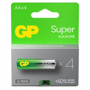 Fyra högkvalitativa AA R6 alkaliska SUPER batterier i 4-pack förpackning