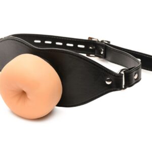 Mun-Gag Ass Face i beige TPE-material för BDSM-rollspel med penetrerbar anusform