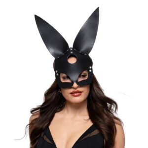 Svart kaninmask i läderimitation med justerbar design