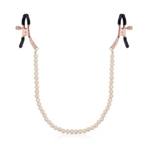 Rosy Gold Pearls nippelklämskor i roséguldfinish med dekorativ pärlkedja