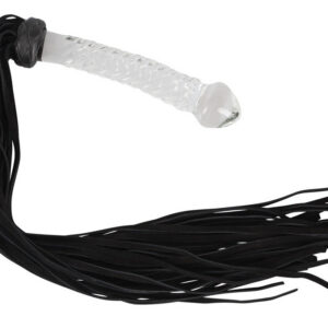 Bad Kitty Flogger med böjt glashandtag och svarta mikrofiberfransar