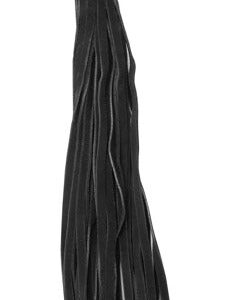 Svart velour flogger med mjuka fransar – närbild på fransarna och handtaget