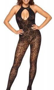 Fantasy Catsuit med fishnet och blomprint, öppen rygg design