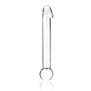 Glasdildo Real Head med markerat ollon och transparent glas