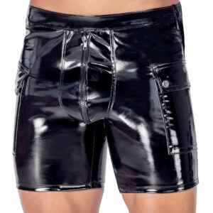 Black Level vinylshorts i blankt svart vinyl med vadderad dragkedja och fickor