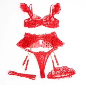 Red Sexy Kit L-XL spetsset med strumpeband och matchande trosa i rött