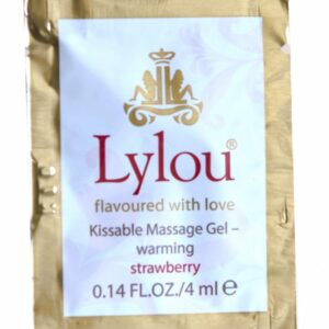 Värmande massagegel Lylou jordgubbar i 4 ml provförpackning