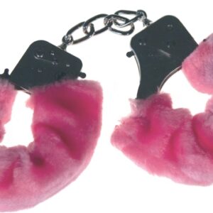 Handbojor Love cuffs i rosa med metallkonstruktion och teddyöverlag