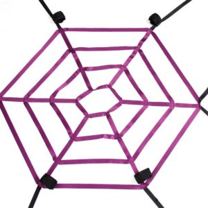 Bondageset Spider Web Bed med lila band i spindelnätsmönster på säng