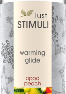 Flaska med värmande Lust Warm Glide Opoa Peach glidmedel med persikesmak