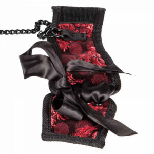 Scandal Corset Cuffs hand- och vristfängsel i rött brokad med svart band