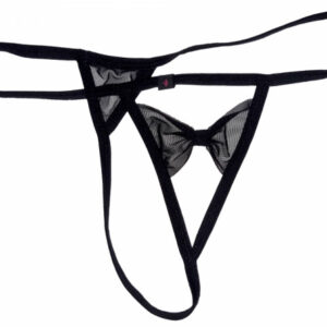 Svart stringtrosa String Bow SM med dekorativ meshtyg rosett framtill