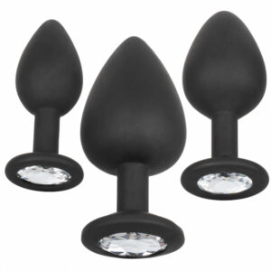 Tre svarta analpluggar Diamond Plug Kit med diamantdetaljering i silikon