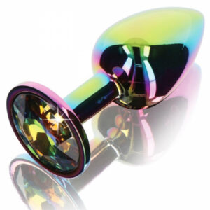 Färgstark analplugg Rainbow Plug S i aluminium med gnistrande stendetaljer