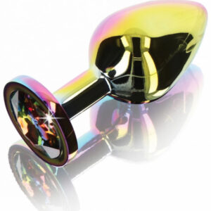 Färgstark analplugg Rainbow Plug M i aluminium med gnistrande stenar
