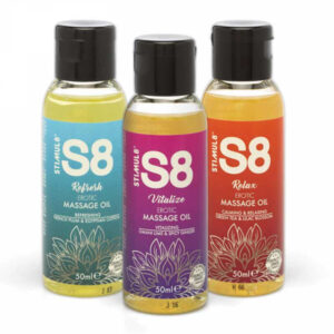 Tre flaskor S8 Erotic Massage massageolja med naturliga ingredienser