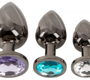 3-deligt metall butt plug set med spiralräfflor i växande storlekar