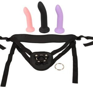 Strap-on set med 3 ergonomiska silikondildos i olika storlekar