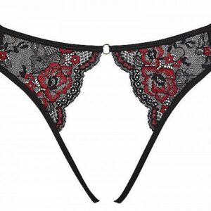 Sensuell öppen trosa S-L i svart spandex-blend med justerbara remmar