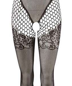 Nätcatsuit med öppen gren och spetsmönster vid brösten och låren