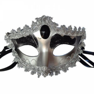 Silver Mask ögonmask med silvriga spetskanter, svart sten och glitter