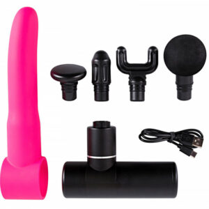 Sex Massage Gun massagepistol med flexibel silikondildo och utbytbara fästen