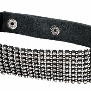 Bredt läderband-halsband Choker Strass med gnistrande strassstenar och justeringsknappar
