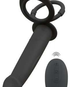 RC Double Fucker analvibrator med svart penisring och testiklering
