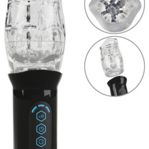 Rotating Masturbator med transparent Super Soft Sleeve och massageprickar för 360°-massage